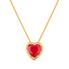 Colar Dourado de Pedra Natural Vermelha Coração Cravejado de Zircônia