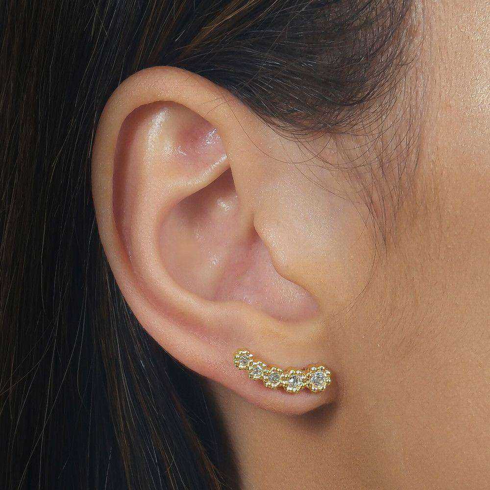 brinco dourado ear cuff 5 pedras zircônia - galeria