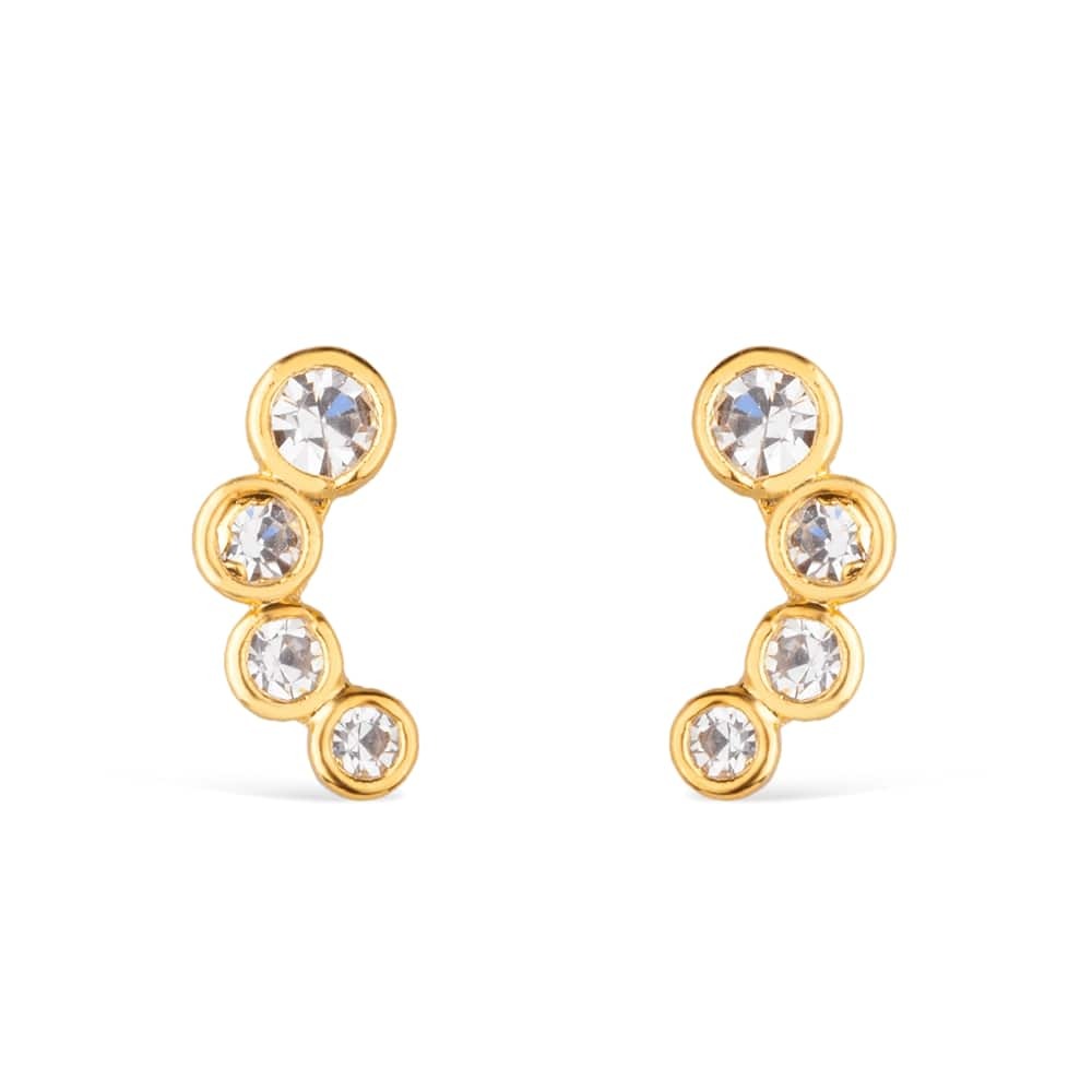 brinco dourado com 4 pontos de luz em zircônia