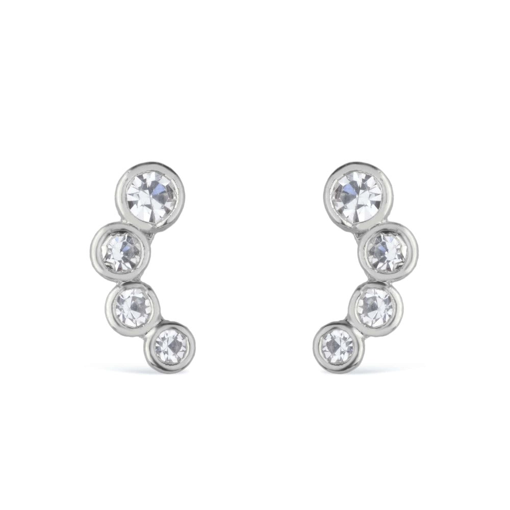 brinco prateado com 4 pontos de luz em zircônia