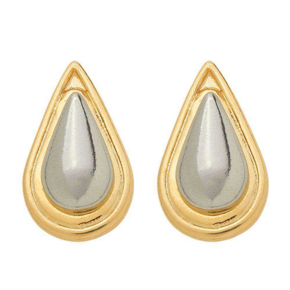 brinco dourado e prateado formato gota