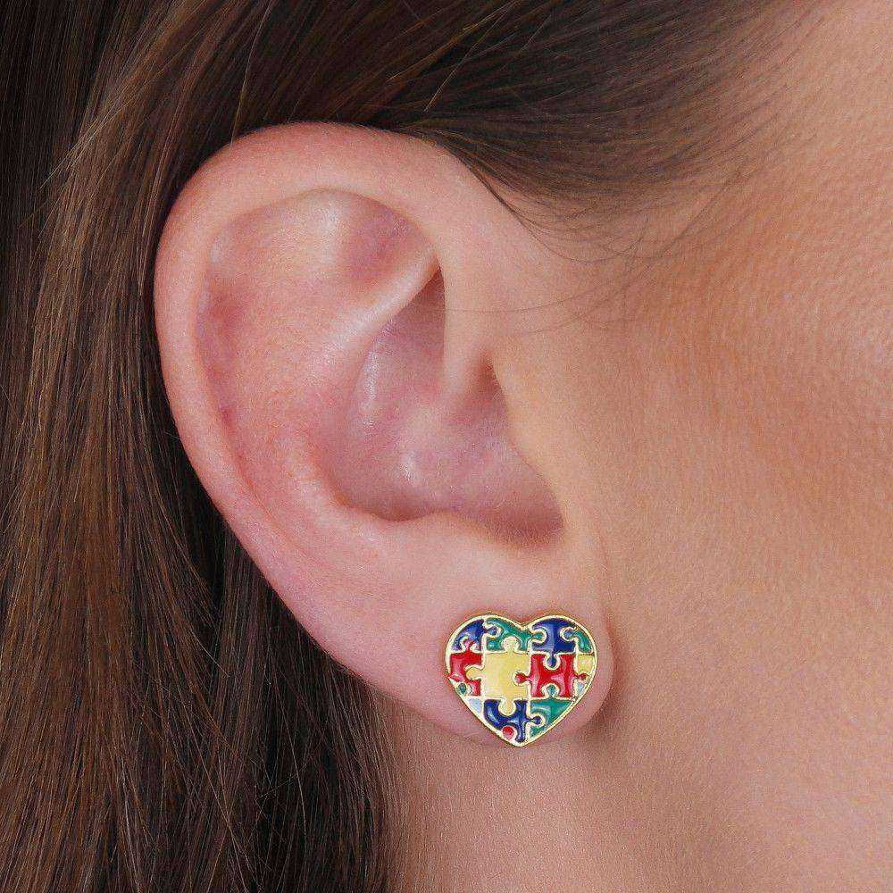brinco dourado autismo formato coração - galeria