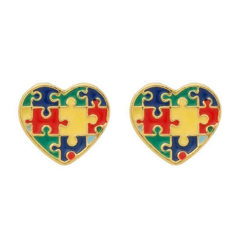 brinco dourado autismo formato coração