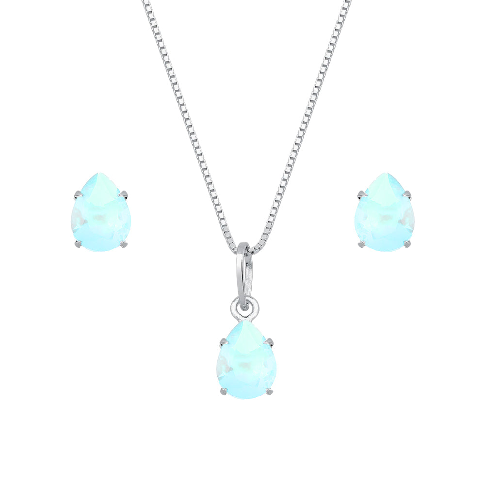 conjunto de gota azul em zircônia prata 925