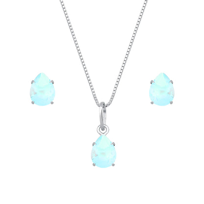 Conjunto de Gota Azul em Zircônia Prata 925