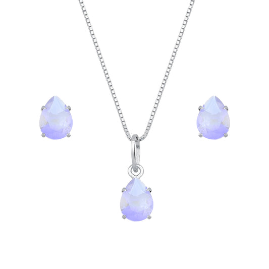 Conjunto de Gota Roxa em Zircônia Prata 925