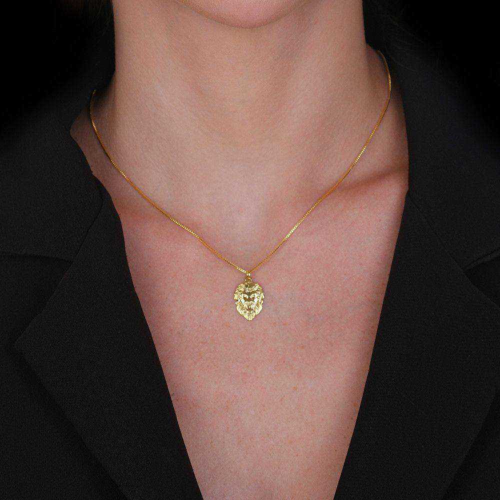 colar dourado pingente leão - galeria
