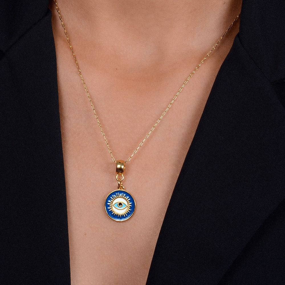 colar dourado medalha olho grego - galeria