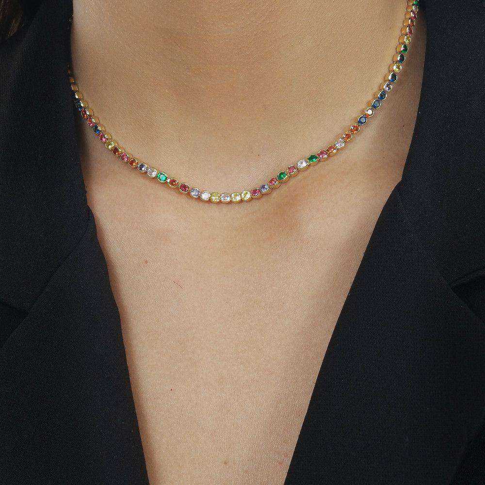 colar dourado chocker riviera pedras coloridas - galeria