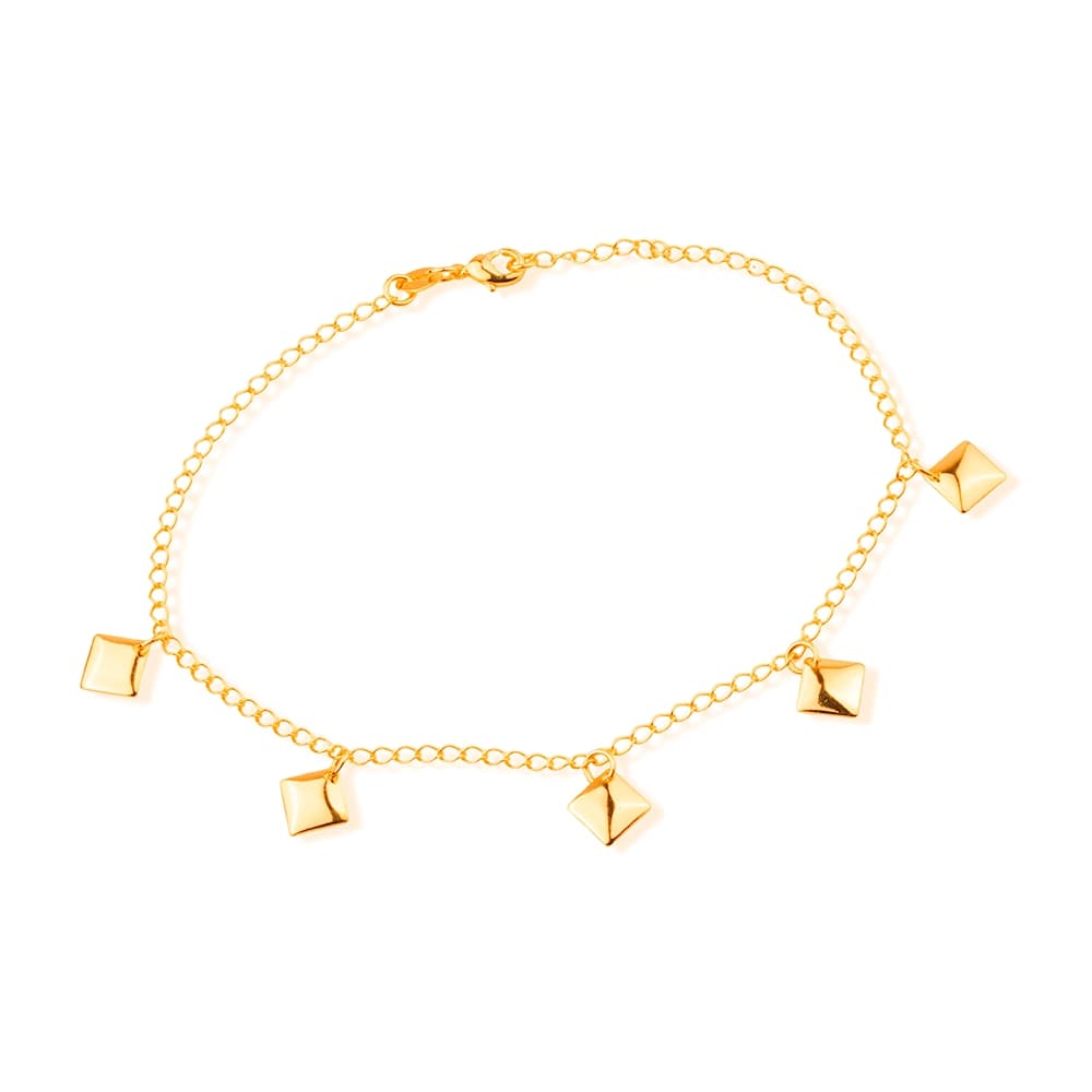 tornozeleira dourada de chapas quadradas