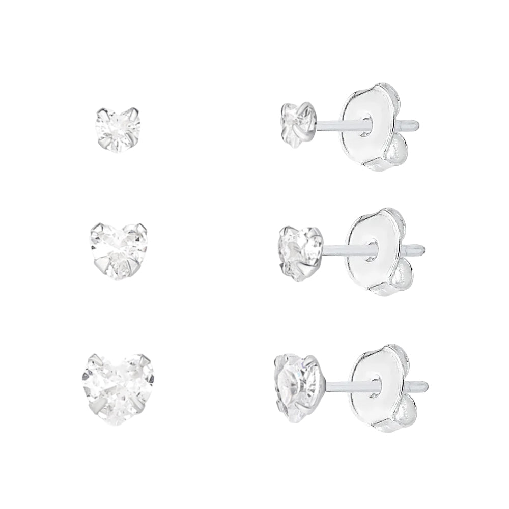 trio de ponto de luz de coração em prata 925