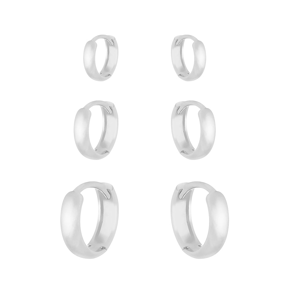 trio de argolas lisas em prata 925