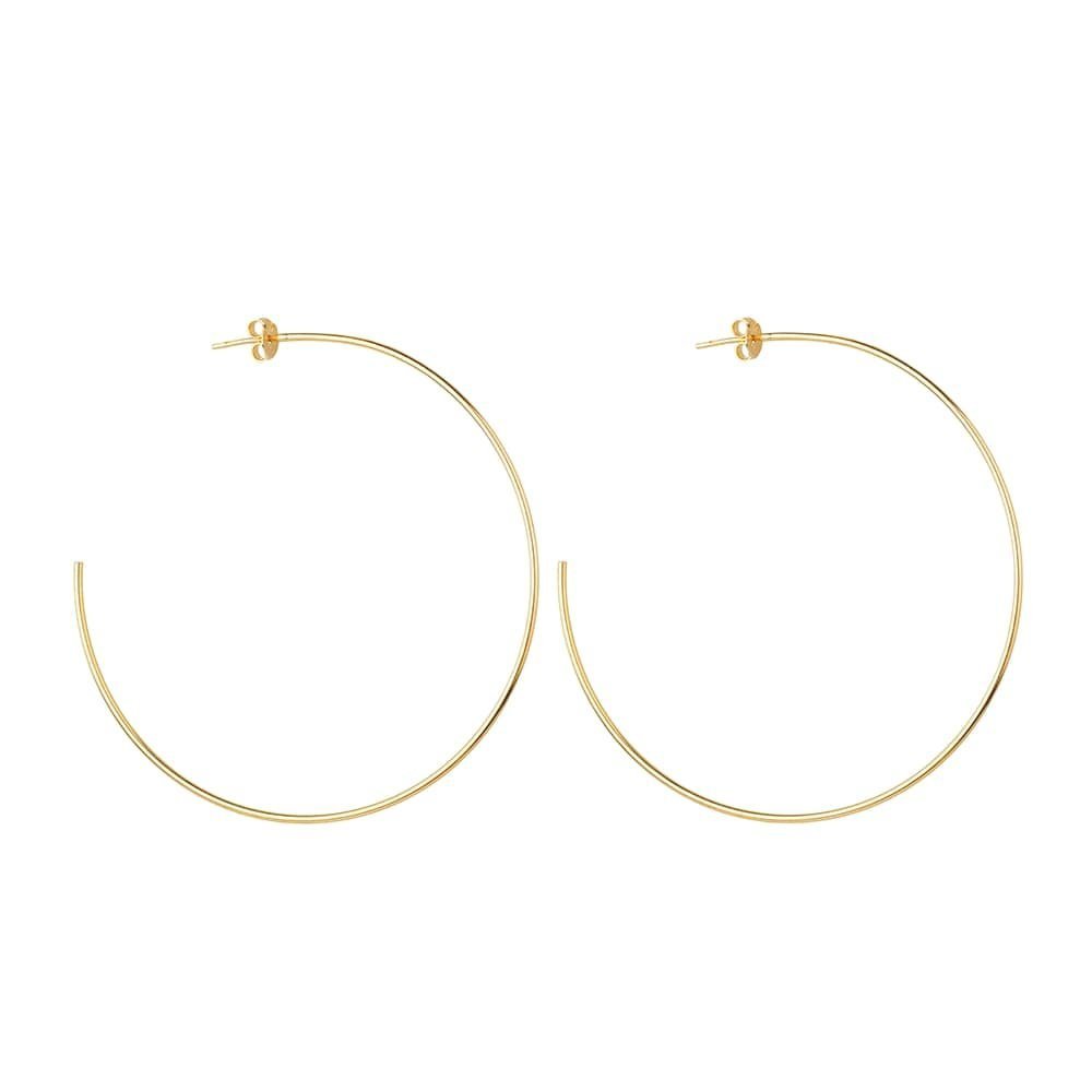 brinco dourado de argola fina lisa grande