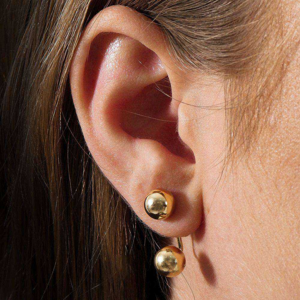 brinco dourado de bola duplo - galeria