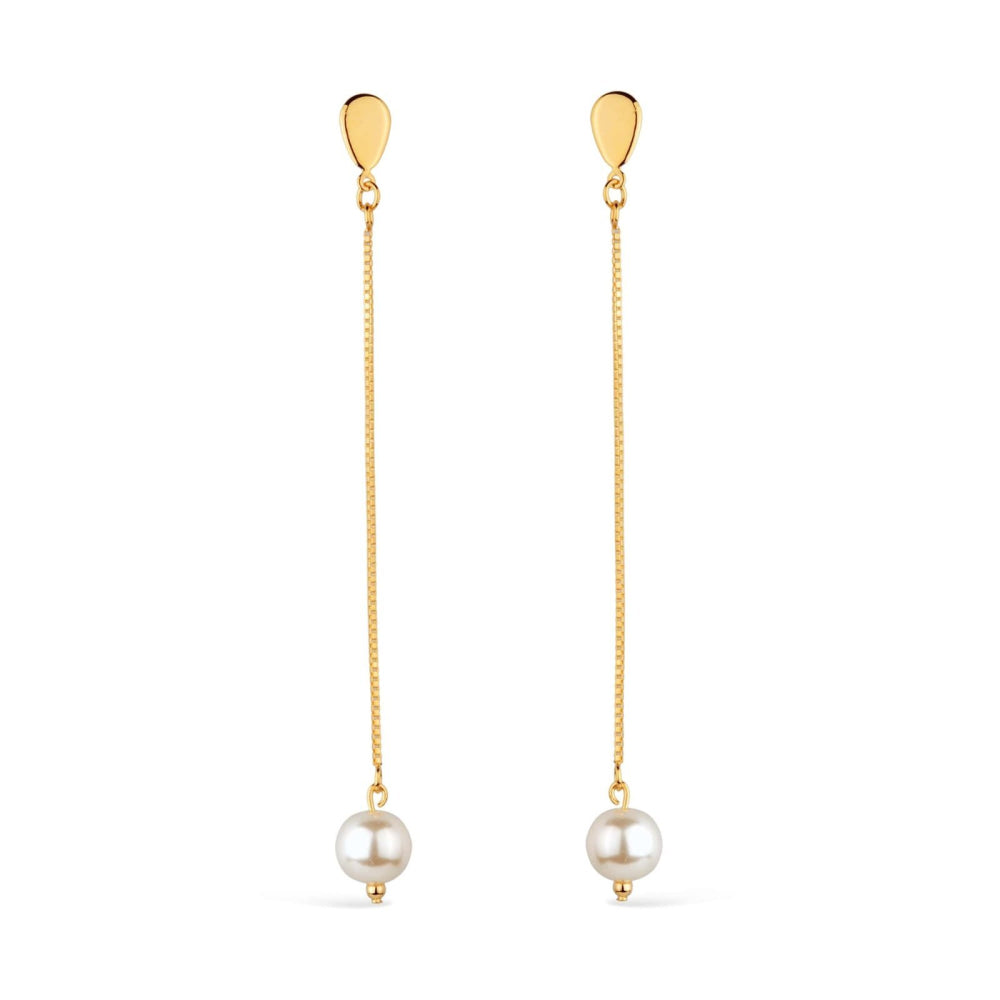 brinco dourado de corrente com pérola