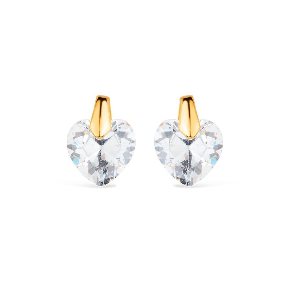brinco dourado de pedra zircônia em formato de coração