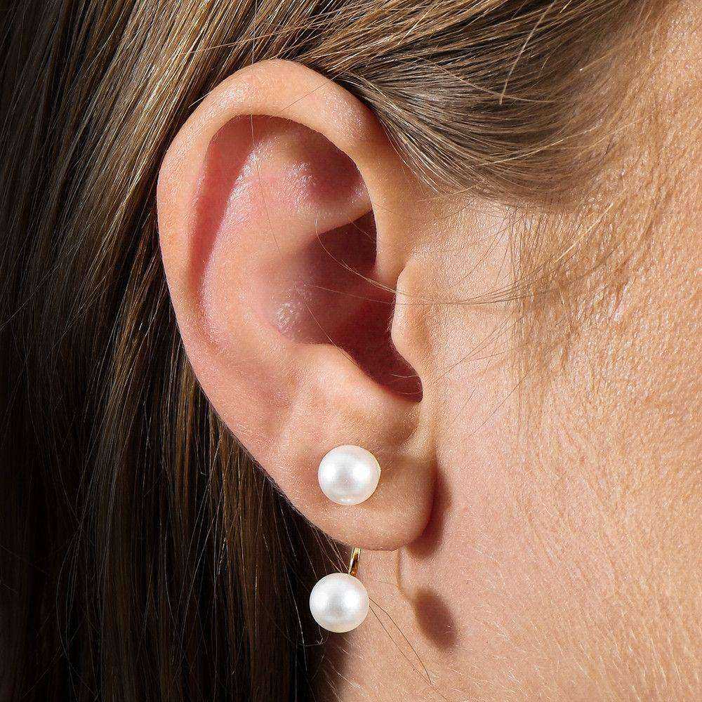 brinco dourado de pérola dupla - galeria