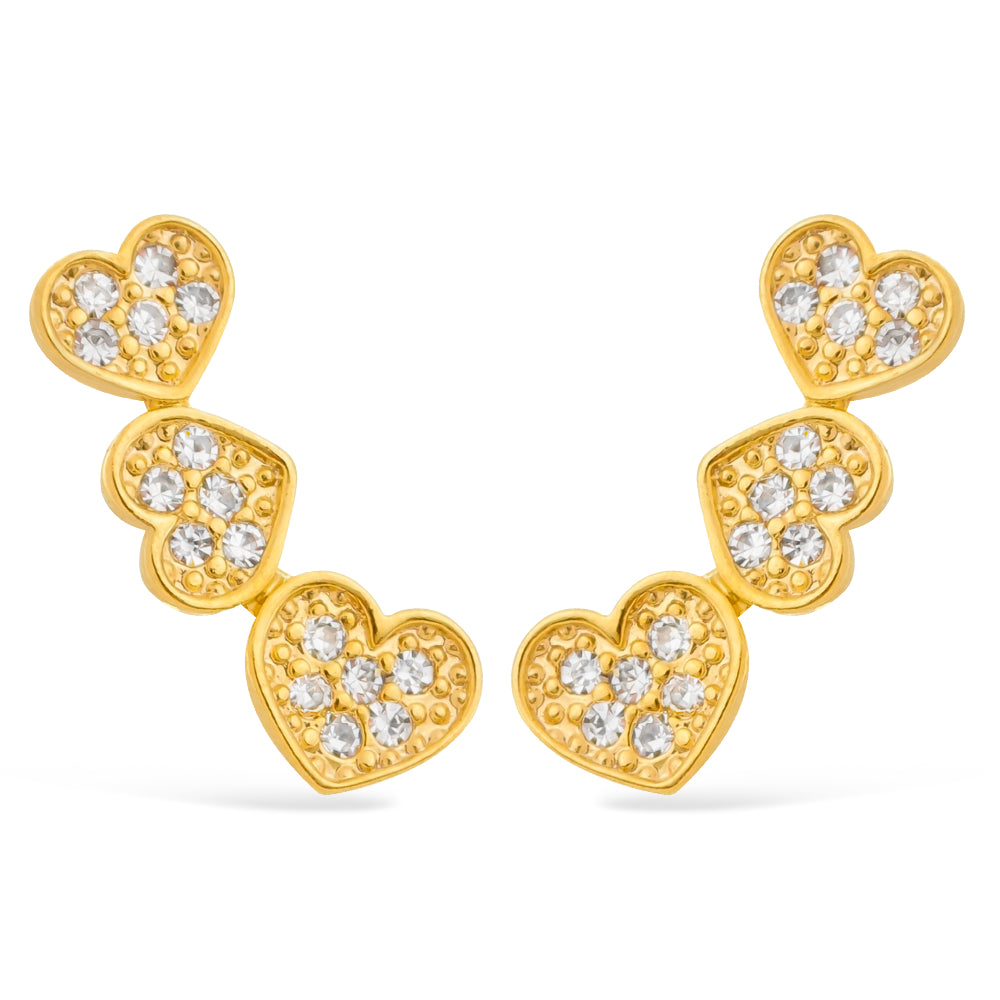 brinco dourado ear cuff de coração com zircônia