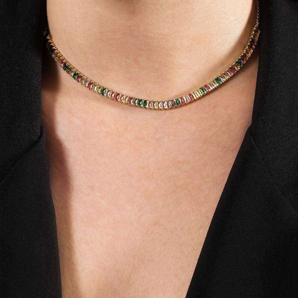 colar dourado chocker de pedras coloridas - galeria