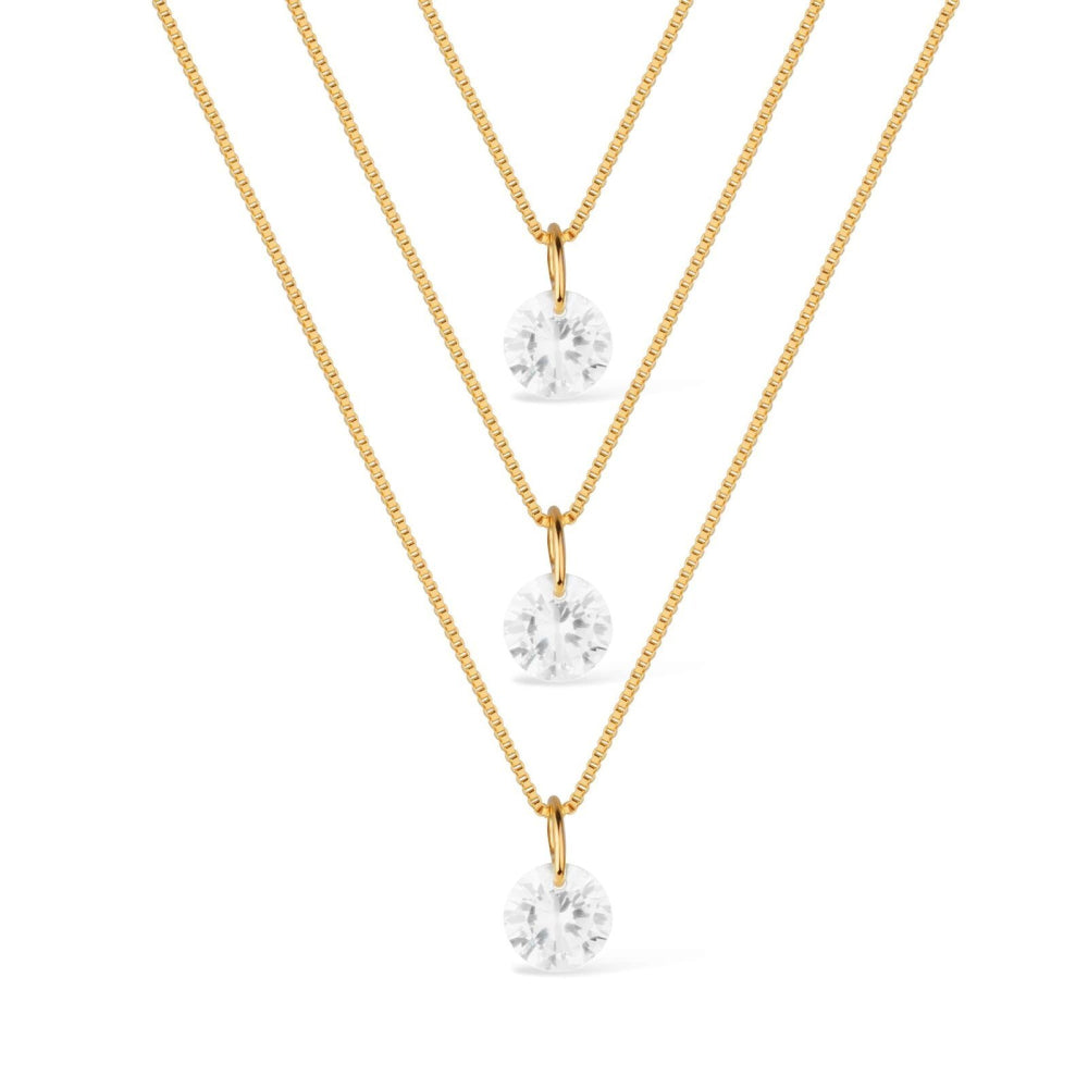 colar dourado triplo 3 pontos de luz em zircônia