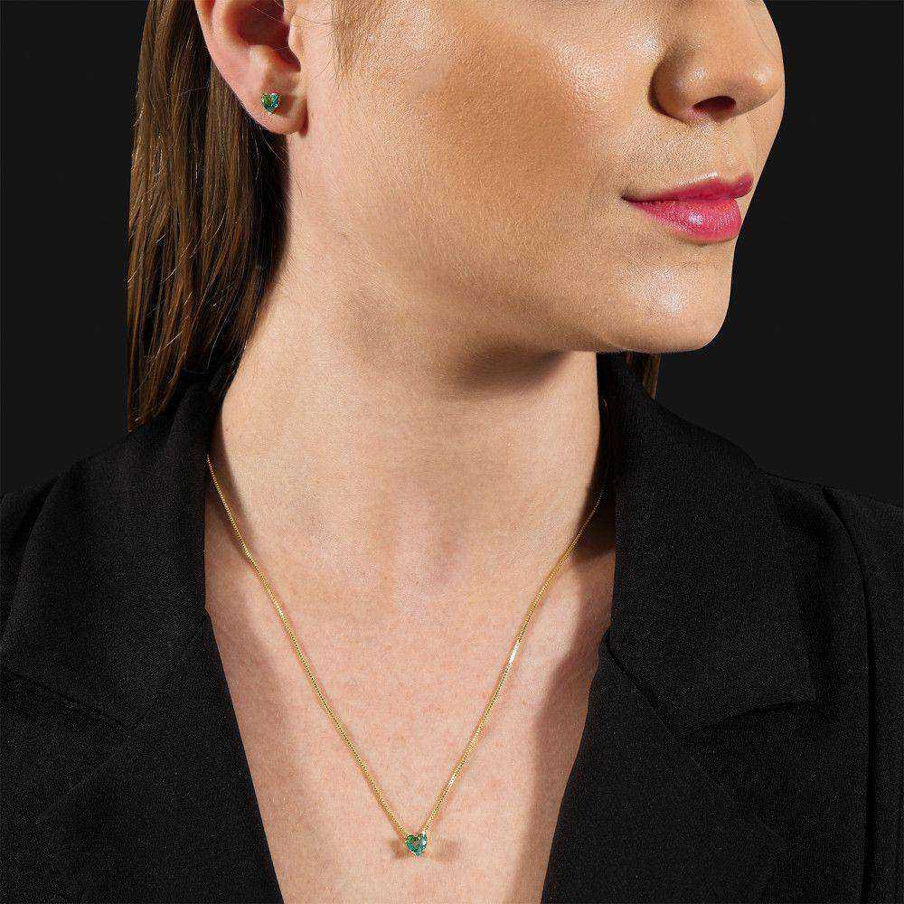 Conjunto Dourado de Coração Verde - Galeria