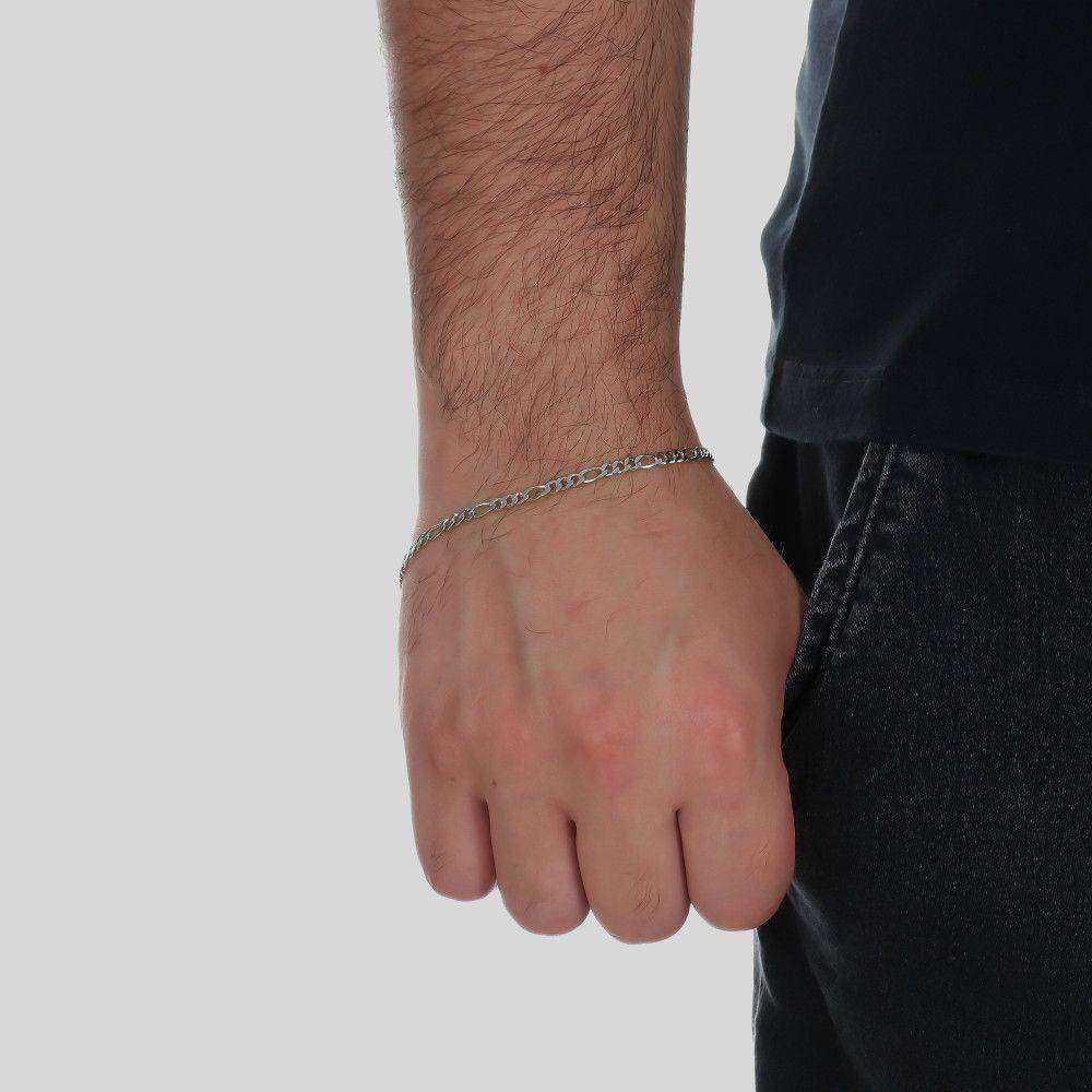 pulseira prateada masculina elo 3 por 1 &#8211; 4mm - galeria